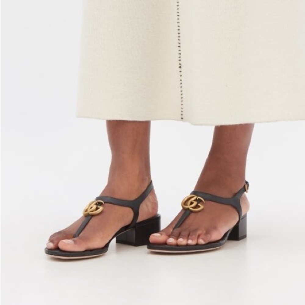 New Gucci GG marmont Double G black leather sandals - Picture 2 of 11
